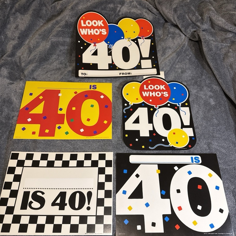 Vintage 40th Birthday Die-Cuts Lot 5 Cardboard Wall Lawn Signs Frances Meyer